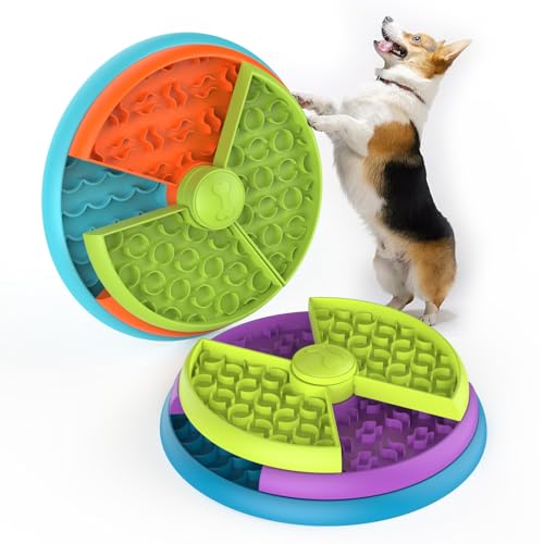Slow Feeder Dog Bowl 3 Layers, Reduces Boredom and Anxiety, Food Puzzle Feeder, Non-Slip Interactive Puzzle Game for Small/Medium/Larger Dogs (2pcs) - color: Orange and Purple