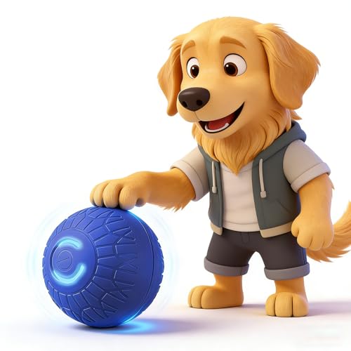 Interactive Duraspin Dog Ball, Self-Bouncing Vibrating & Auto-Rolling, Auto Stop Touch Start Jumping Ball Toy for Medium/Large Dogs (67mm, Blue)
