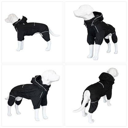 LOVELONGLONG Waterproof Dog Raincoat with Removable Hood – Outdoor Full Body Dog Jacket, Windproof Snowproof Shell Suit – All Season Pet Rain Gear Black XS - color: Black, size: XS (Back 10.5")