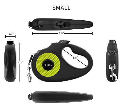 TUG 360° Tangle-Free Reflective Retractable Dog Leash | 16 ft Strong Nylon Tape (Small) - color: Black/Reflective, size: Small, 16 ft