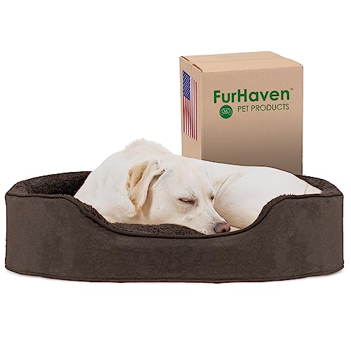Furhaven Dog Bed for Large Dogs w/ Removable Washable Cover & Reversible Pillow Cushion Insert, For Dogs Up to 55 lbs - Terry & Suede Oval Lounger - Espresso, XL/Extra Large - color: Terry & Suede Espresso, size: X-Large