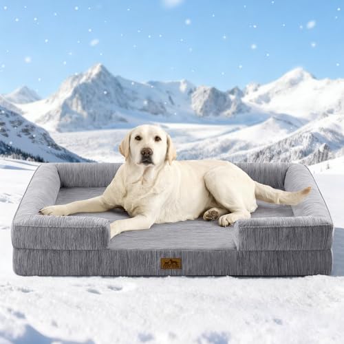 COZY KISS Cooling Dog Bed for Extra Large Dogs, Q-Max >0.4 Summer Cool Orthopedic Foam Pet Sofa Bed with Sides, Bolster Anti-Slip Couch with Washable Removable Cover, XXL 48x35x7.5 inch, Dark Grey - color: Dark Grey, size: 48x35x7.5 Inch