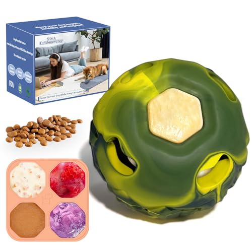 5-in-1 Dog Enrichment Toy – Bite & Brush Freeze Ball, Dog Toys, Interactive Chew Toy for Large Aggressive Chewers (25-85 lbs), Freezable Bone for Dogs, Homemade Treat Dispenser (Green, Large) - color: Green, size: Large