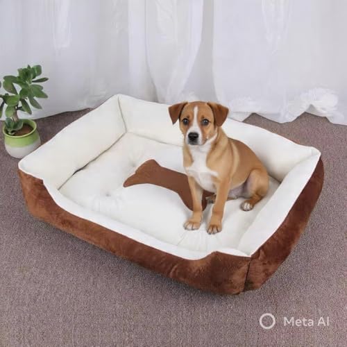 Plush Pet Bed, Soft Cushioned Dog Sofa with Bolster Pillows Breed Dogs Cotton Fill Side Bolster Washable (Brown and White, Small) - color: brown and white, size: Small