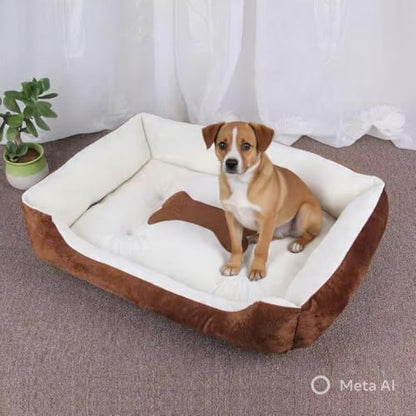 Plush Pet Bed, Soft Cushioned Dog Sofa with Bolster Pillows Breed Dogs Cotton Fill Side Bolster Washable (Brown and White, Small) - color: brown and white, size: Small