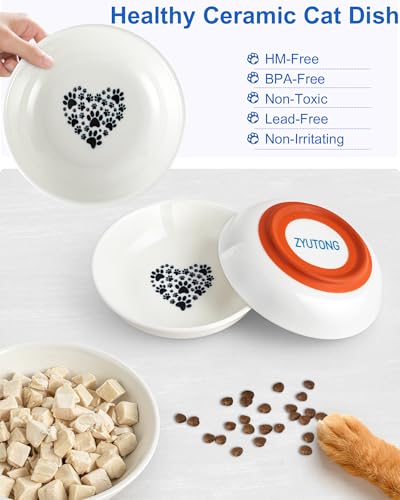 Ceramic Cat Bowl Whisker Friendly – 3 Pack Shallow Wide Cat Food Bowls, 5.5″ Non‑Slip Cats Dishes Silicone Base, Dishwasher & Microwave Safe, Indoor Cats Food & Water Bowl – Cute Heart Paw Design - color: 3 Packs