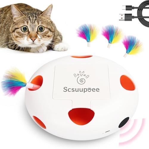 Cat Toys, Rechargeable Interactive Cat Toy, Smart Sensor Pop-Up Feather Toy with 7 Holes, USB Powered Automatic Kitten Toy for Indoor Cats, White - color: white