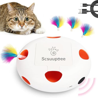 Cat Toys, Rechargeable Interactive Cat Toy, Smart Sensor Pop-Up Feather Toy with 7 Holes, USB Powered Automatic Kitten Toy for Indoor Cats, White - color: white