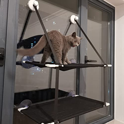 Aramox Double Layer Cat Window Hammock, Sturdy Cat Perch with 6 Suction Cups for Large Cats, Nylon Mesh Bed for Sunbathing, Supports Up to 10KG (White) - color: #739