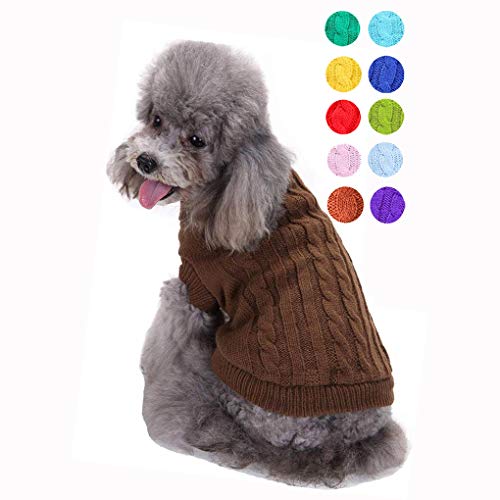 Warm Classic Turtleneck Pet Sweater - Cute Winter Coat for Small, Medium & Large Dogs & Cats - Christmas Sweater for Girls & Boys - color: Brown, size: XX-Small