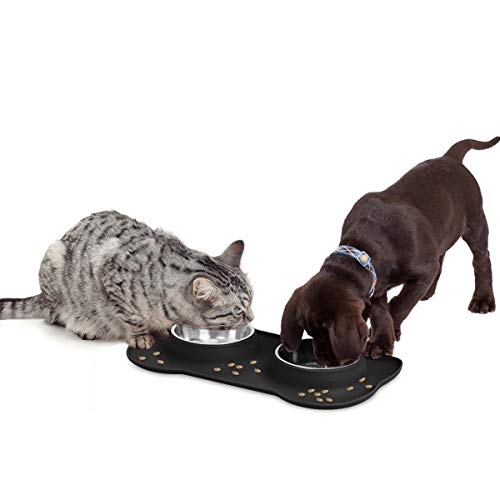 Dog Food Bowls Stainless Steel & Water Dish with No-Spill and Non-Skid, Feeder Bowls with Dog Food Dish for Small Medium Large Size,Dogs,Cats,Puppy Pets, Black, 12oz - color: Black, size: 1½ Cup/12 oz each