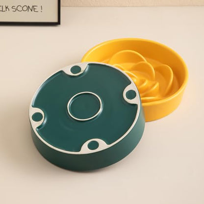 8.25'' Ceramic Slow Feeder Dog Bowls - Petal Shape Modern Dog Food Dish for Medium and Large Breeds, Puzzle Maze Bowl to Slow Down Eating, Anti-Gulping, Dishwasher & Microwave Safe, Green - color: Green, size: 8.25 inch
