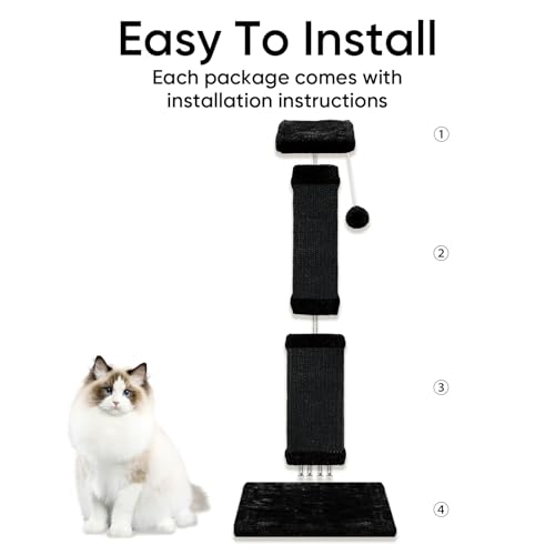 Cat Scratching Post, 32 Inch Cat Scratching Posts for Large Cats, Scratching Posts for Indoor Cats Adults, Cat Scratch Post with Nature Sisal, Full Black - color: Full Black