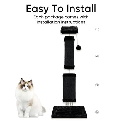 Cat Scratching Post, 32 Inch Cat Scratching Posts for Large Cats, Scratching Posts for Indoor Cats Adults, Cat Scratch Post with Nature Sisal, Full Black - color: Full Black