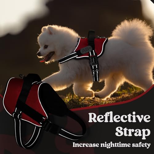 rabbitgoo Dog Harness Medium Sized, Easy On Pet Vest with One Buckle, No Pull Adjustable Service Harness with D-Ring & Handle, Reflective for Safety Walking, Training, Red, M - color: Red, size: Medium