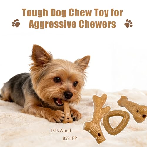Dog Chew Toys for Aggressive Chewers, 3 Pack Nylon & Wood Puppy Teething Bone Toy Set with Chicken Flavor, Durable Tough Bones Chewing Toys for Puppies & Small Dogs - style: 3Pack-Small