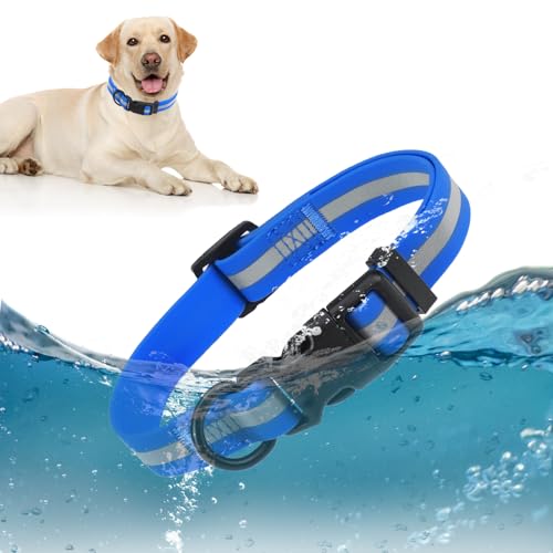 Soft Silicone IP68 Waterproof Dog Collar for Large Dogs Boy Girl, Easy Clean Odor Proof Rubber Dog Collars No-Pull Quick Release Safety Buckle, Comfortable Adjustable Reflective Pet Collar,L - color: Navy Blue, size: Large(15" - 25")