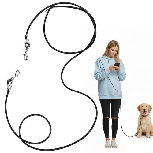 8.2ft Hands Free Dog Leash,Versatile Waist & Crossbody Lead for Medium Dogs,Waterproof & Adjustable for Running Jogging Walking, 360° Swivel Metal Buckle (Black) - color: Black