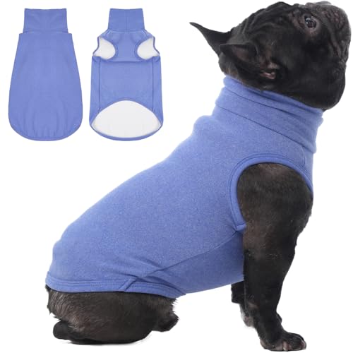IECOii Small Dog Sweater,Stretch Fleece Vest - Blue, Medium,Warm Pullover for Winter Spring and Fall, Soft & Lightweight Dog Sweatshirt Indoor Outdoor Clothes,Turtleneck for Small Medium Dogs Girl Boy - color: Blue, size: Medium