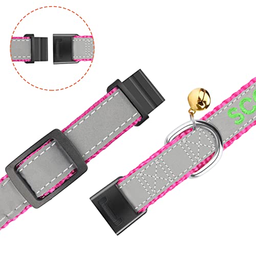 Cat Collar Personalized - Breakaway Reflective Cat Collar with Bell-Custom Cat Collars Embroidered with Name and Phone, Adjustable for Cats and Kitten