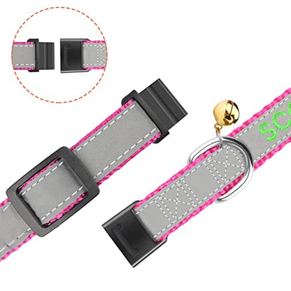 Cat Collar Personalized - Breakaway Reflective Cat Collar with Bell-Custom Cat Collars Embroidered with Name and Phone, Adjustable for Cats and Kitten