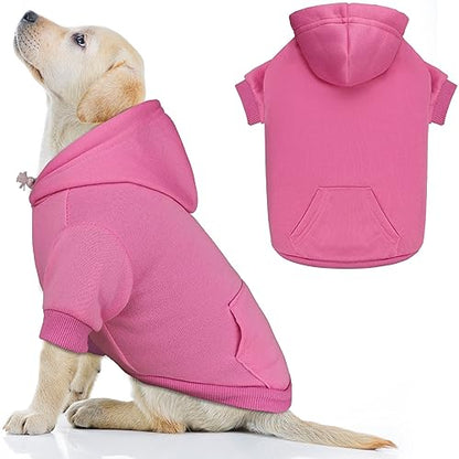 Dog Hoodie Dog Sweaters for Large Dogs Dog Sweater Solid Soft Brushed Fleece Dog Clothes Dog Hoodie Sweatshirt with Pocket(Pink-L) - color: Pink, size: Large