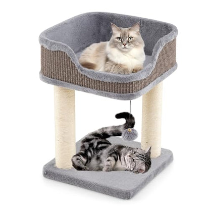 PETSITE 20 inch Small Cat Tree, Modern Cat Tree with Top Soft Upholstered Bed, Sisal Scratching Posts & Mats, and Interactive Dangling Ball, Ideal for Small Indoor Cats and Kittens