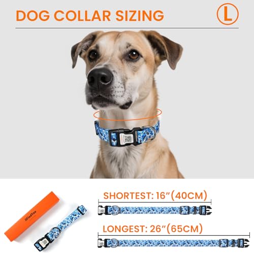 Reflective Dog Collar, Personalized Dog Collars with QR Code Buckle, Soft Nylon Pet Collar Adjustable for Large Dogs, Camo Blue L - color: Camo Blue, size: Large