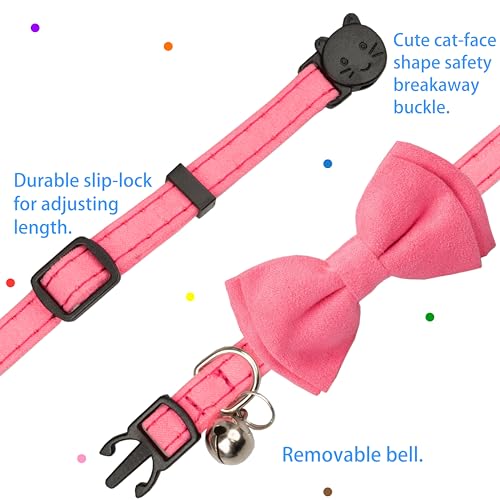 Cat Collar with Bow Tie Bell Breakaway Kitten Small Pet Safety Solid Wedding Basic Pure Color Suede Soft Adjustable [1pc] Rose Red - color: [1pc] Rose Red
