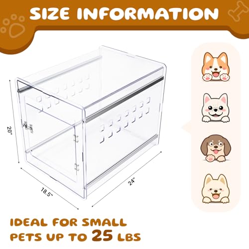 Dog Crate Furniture, Clear Indoor Dog Kennel for Small to Medium Dog, Durable Crack-Resistant PC Polycarbonate Pet Kennel, Lockable & Ventilated, Modern Dog Crate End Table,24" Lx18.5 Wx20 H - size: 24"L x18.5"W x20"H