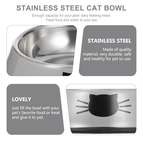 BESPORTBLE Thickened Stainless Steel Pet Bowl Set with Dual Food and Water Bowls Anti-Skid Base Gray Cat and Dog Feeding Dish for Indoor Use