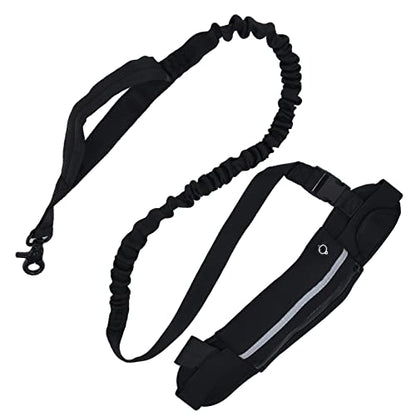 Generic Belt Bag Dog Leash Set, Hands Free Waist Pack with Reflective Strips and D Ring, for Walking Running Hiking Training (Black) - color: Black