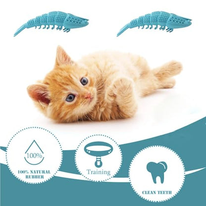 Cat Toothbrush Catnip Toy,Interactive Rubber Dental Care for Pet Kitten Kitty, Crayfish-Shaped Safe Chewing Toy Tooth Cleaning Resistant Cat Toy(2 Pack)