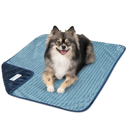 PetAmi Waterproof Dog Blanket, Leakproof Pet Blanket for Small Medium Large Dogs, Reversible Furniture Bed Sofa Couch Cover Protector, Plush Striped Pet Throw for Indoor Cat, 29x40 in, Navy Blue - color: Navy/Blue, size: Medium (29x40)