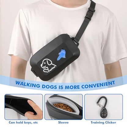 Dog Treat Pouch with Clicker & Poop Bag Holder – Waterproof Silicone, Adjustable Waist Belt for Training & Walking – Puppy Treat Pouch for Pet Training (Black)