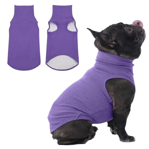 IECOii Small Dog Sweater,Stretch Fleece Vest - Purple, Medium,Warm Pullover for Winter Spring Fall, Soft & Lightweight Dog Sweatshirt Indoor Outdoor Clothes,Turtleneck for Small Medium Dogs Girl Boy - color: Purple, size: Medium