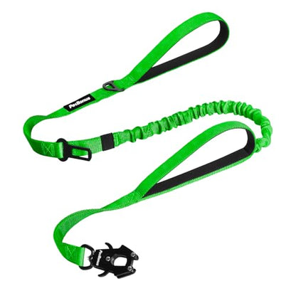 Heavy Duty Tactical Dog Leash, 5 FT Bungee Shock Absorption Leash with 2 Padded Handles, Quick Release Metal Clip, Car Seatbelt, No Pull Training Lead for Large Medium Dogs（Grass Green） - color: Grass Green
