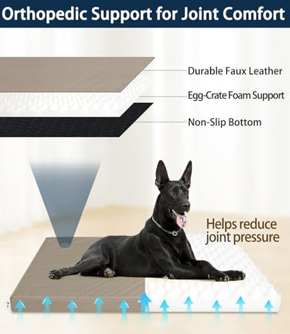 Waterproof Dog Bed for Crate Pad, Leather Brown Hair Resistant Dog Beds with Wipeable Covers, Easy Clean Large Mattress Pet Mat - color: brown, size: 33"L x 22"W x 3"Th
