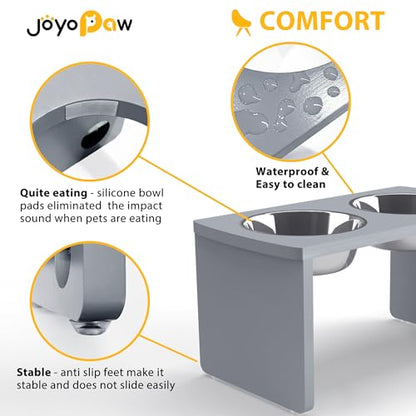 Elevated Dog Bowls, Bamboo Raised Dog Bowl for Large Dogs & Medium Dogs, with 2 Stainless Steel Bowls (10'' Tall–48 oz Bowl, Grey) - color: Grey, size: Large: 10'' Tall-48oz Bowl