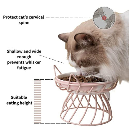 Elevated Cat Bowls with Non-Slip Metal Stand - Raised Food and Water Bowls, Fits Cats & Small Dogs - Dishwasher Safe - color: Yellow