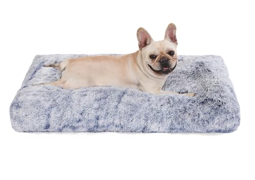 Bedfolks Waterproof Crate Bed With Removable Washable Cover, Plush Faux Fur Pad for Medium Dogs, Fluffy Kennel Bed 29"x21", Dark Blue - color: Dark Blue, size: Medium(29x21'')