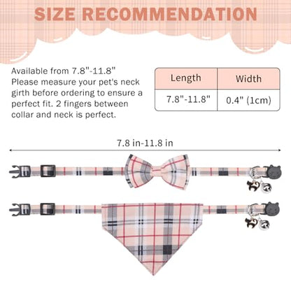 SCENEREAL Plaid Cat Collar with Bow Bandana - 2 Pack Breakaway Kitten Collar with Removable Bowtie Bell, Adjustable Cute Cat Collar for Cats Kittens, Beige - color: Bandanas & Bow (Plaid - Beige)