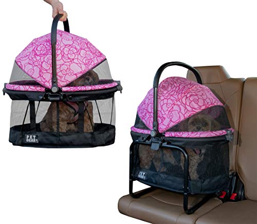 Pet Gear No-Zip View 360 Pet Carrier & Car Seat with Booster Seat Frame for Small Dogs & Cats, Mesh Ventilation, Push Button Entry, No Tools Required, Flowering Fields - color: Flowering Fields