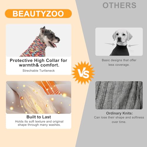 BEAUTYZOO Small Dog Sweater -Turtleneck Pullover Classic Cable Knit Fuzzy Winter Coat Dog Cold Weather Clothes for Small Medium Dogs Puppy Girl Boys(Multi-Black, M) - color: Multi-Black, size: M (Back: 16", Chest: 21", Neck: 13")