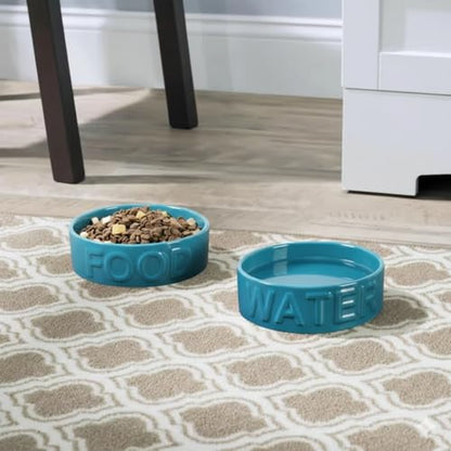 Park Life Designs Pet Bowl - Ceramic Dog and Cat Food Bowl 4 Cups (Azure - Medium) | Heavyweight, Chip-Resistant | Non-Slip Stoneware, Dishwasher & Microwave Safe