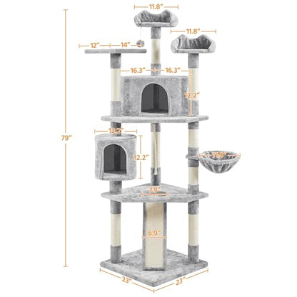 Yaheetech 79 inches Cat Tree Multi-Level Cat Tower with Scratching Post Indoor Cat Condo Pet Stand Play House Furniture Kitten Kitty Activity Center - color: Light Gray