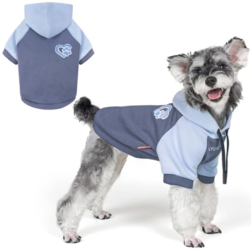 KYEESE Dog Hoodie Stretchy Cat Coat with Leash Hole Soft Dog Clothes for Small Dogs Pet Sweatshirt with Drawstring Dogs Winter Coat for Cold Weather Comfort Cat Sweater Warm Pet Clothes - color: 5#Blue, size: Small (6-9lbs)