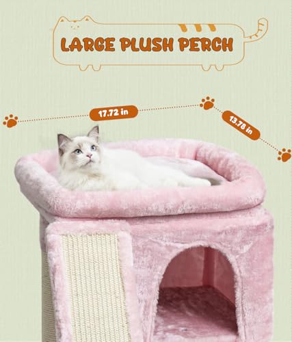 SYANDLVY Small Pink Cat Tree with Perch for Indoor Cats, Cat Tower with Scratching Post, Modern Activity House for Large Cats, Condo with Board, Kittens Cave - color: Pink