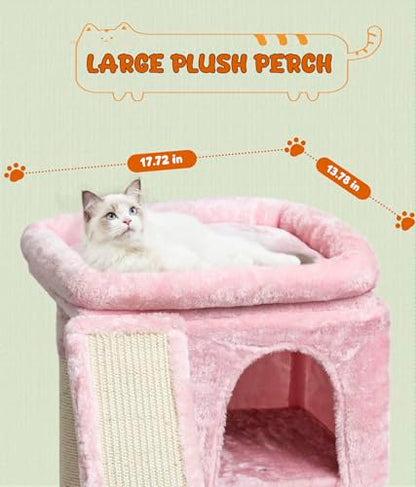 SYANDLVY Small Pink Cat Tree with Perch for Indoor Cats, Cat Tower with Scratching Post, Modern Activity House for Large Cats, Condo with Board, Kittens Cave - color: Pink