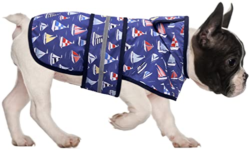 HDE Dog Raincoat Jacket Reflective Adjustable Hooded Pet Poncho Rain Coat with Leash Hole for Small to X-Large Dogs Nautical Boats - S - color: Nautical Boats, size: Small
